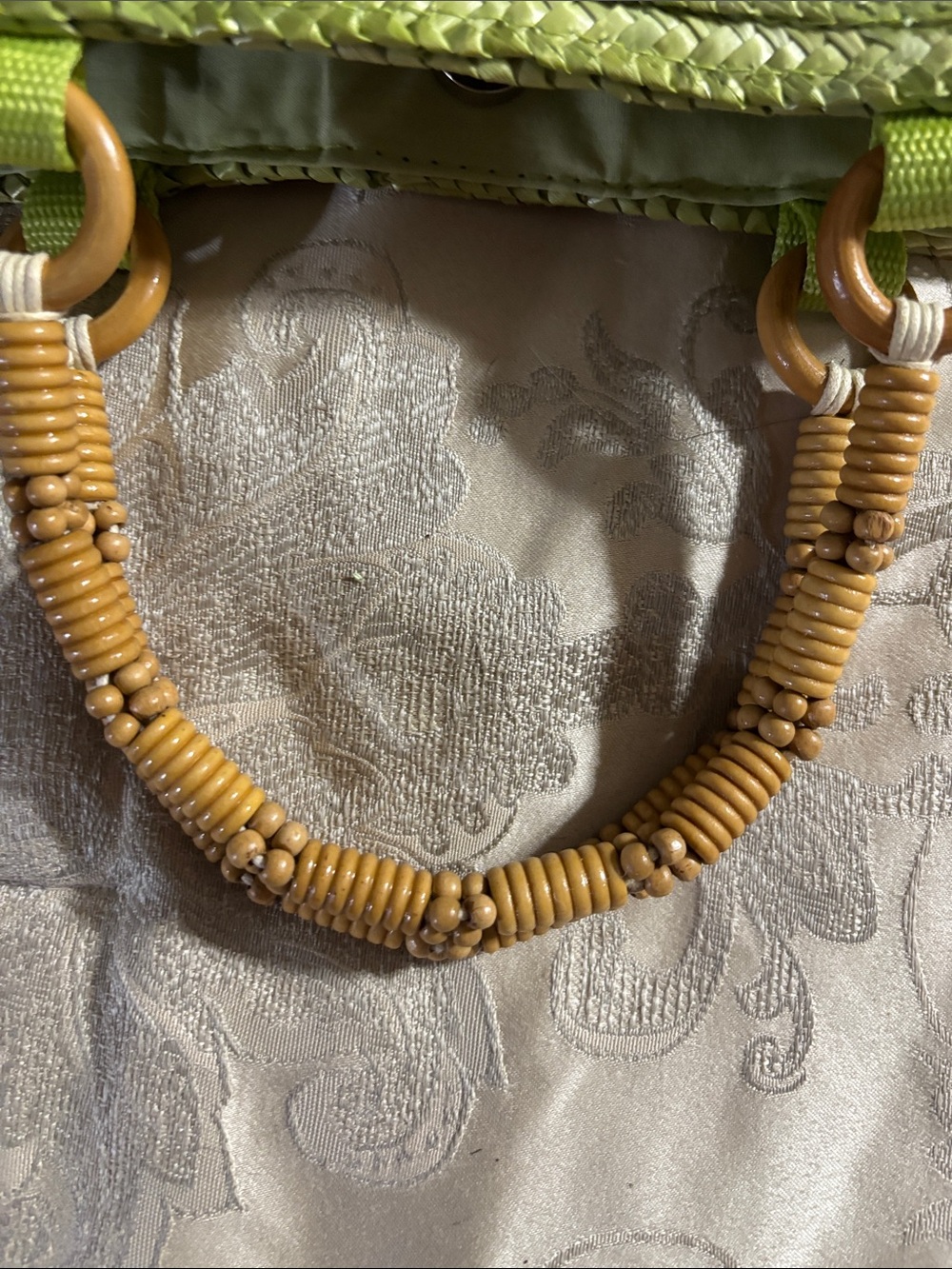 Green Woven Straw Tote with Bamboo-Style Handles - Picture 8 of 10